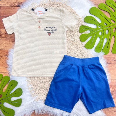 Conj. Camiseta Auhtentic Brave e Bermuda - Areia e Azul Jeans